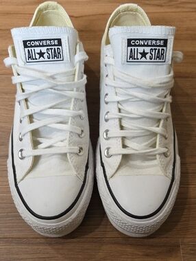 Converse Platform White Low Top Canvas Sneakers with Black Trim